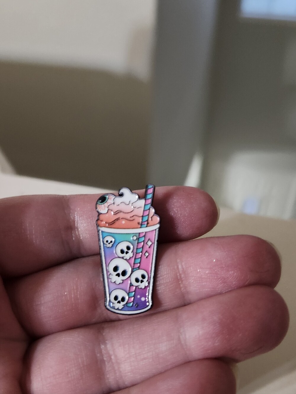 Cute Skull Milkshake Enamel Pin - Pink Purple Blue
